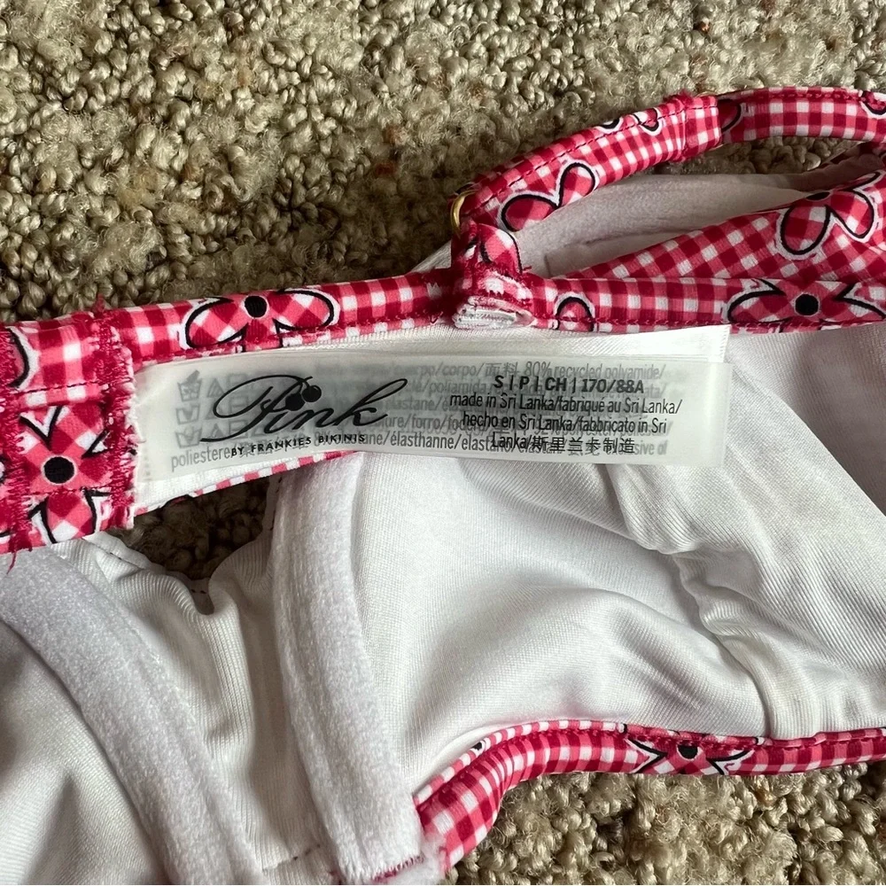 Frankie’s Bikinis for PINK Buttercup Bikini Top Ladybug Lane Red Gingham Sz S